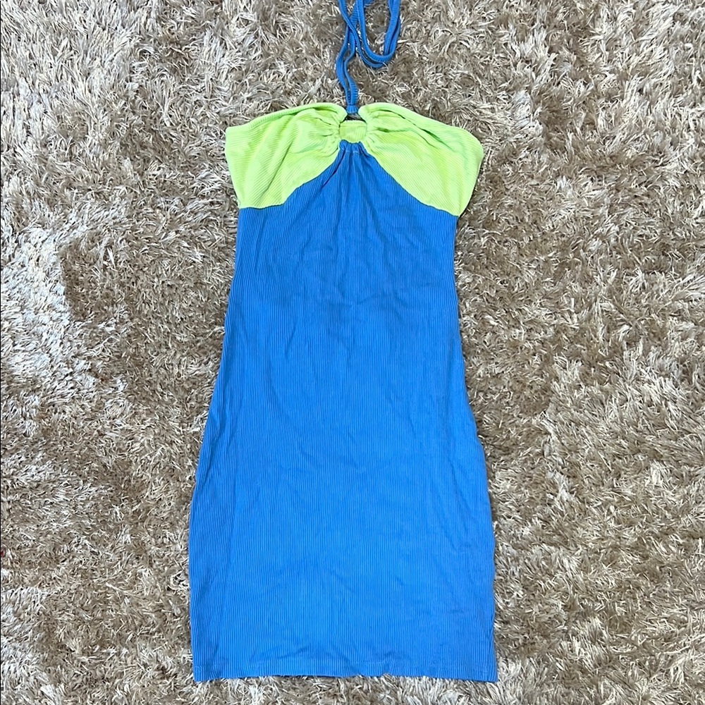 Blue and Green Halter Dress